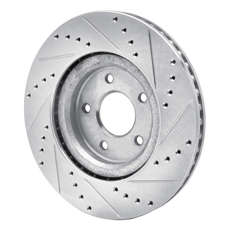 Nissan X-Trail Brake Rotor (1) - Front Left - R1 Concepts - Drilled & Slotted - Silver - `14-`19